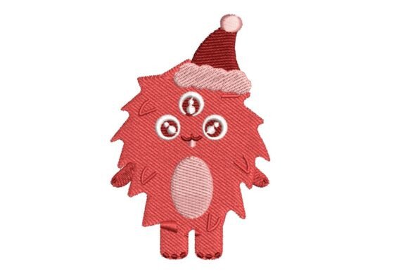 Cute Christmas Monster with Santa Hat Embroidery Design