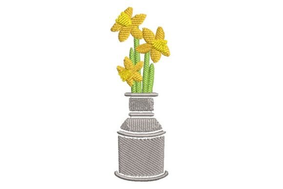Daffodils in Traditional Milk Can Embroidery Design